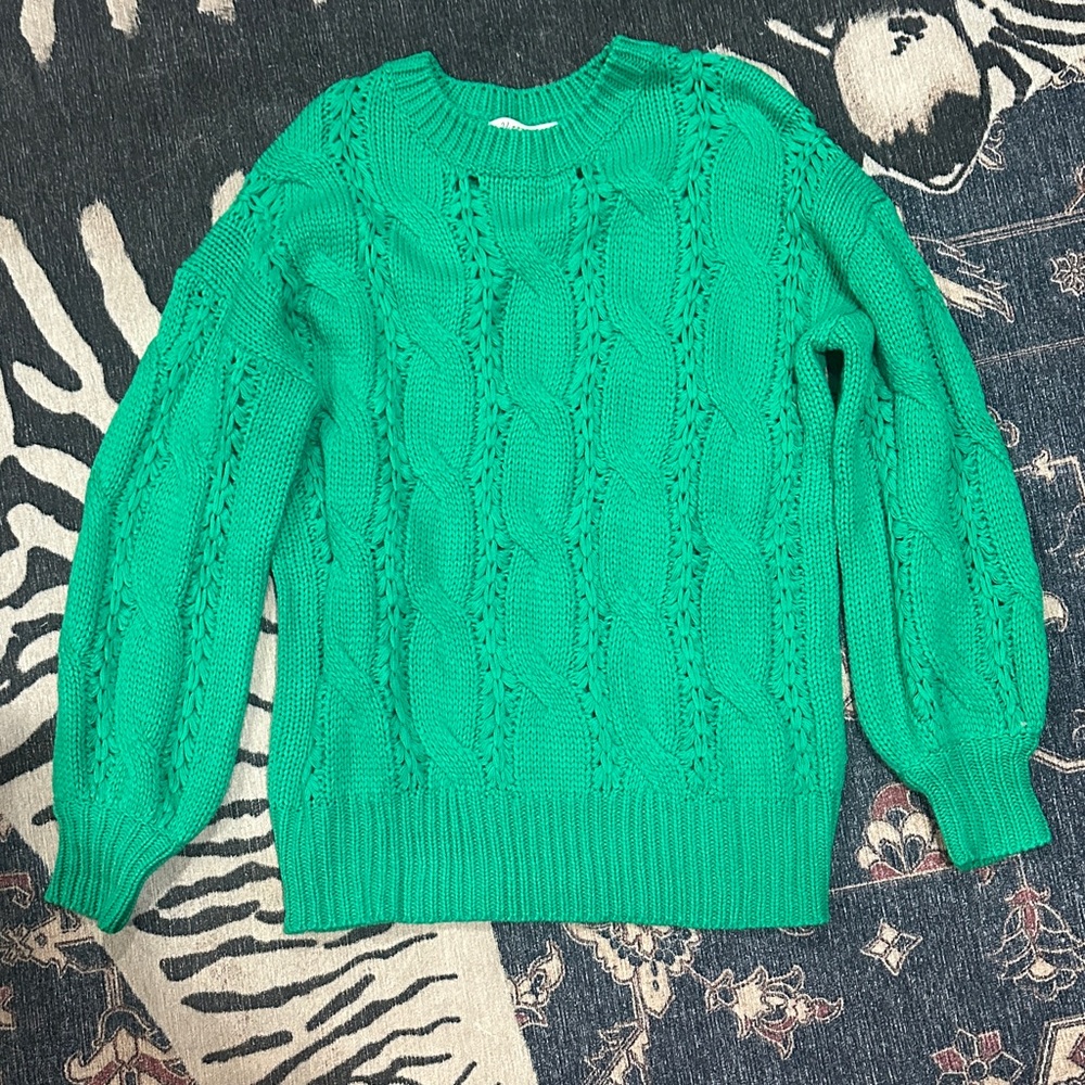 Vine & Love Vibrant Green Cable Knit Sweater